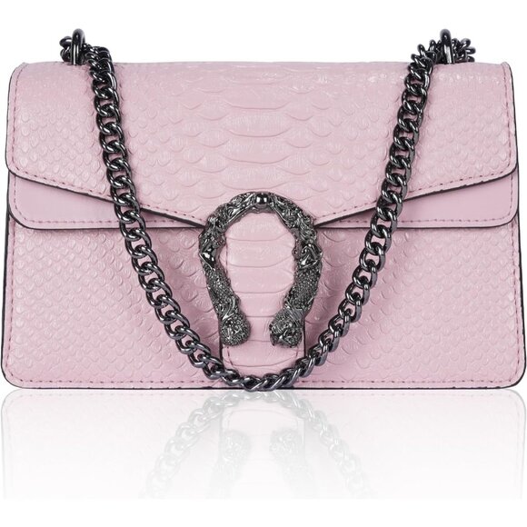⚡ Women's Light Pink Snake Vegan Leather Print Casual Satchel Crossbody Handbag - Picture 4 of 7